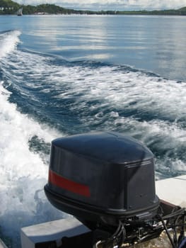 Outboard engine on boat trip