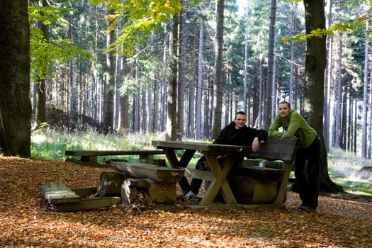 Hikers at the source of the Eger