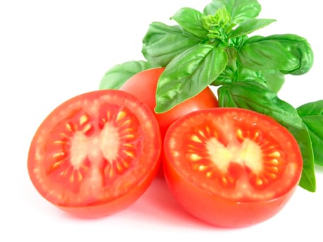 Basil and tomato with white background