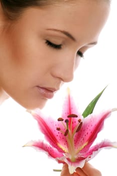 Beauty portrait of a woman with flower