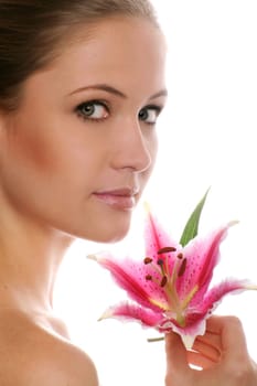 Beauty portrait of a woman with flower
