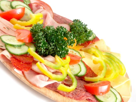 Cold food - salami and fresh vegetables