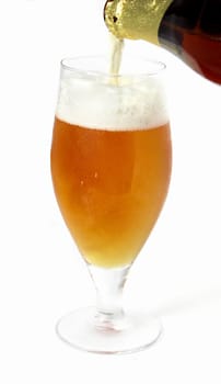 Glass beer with foam on white background