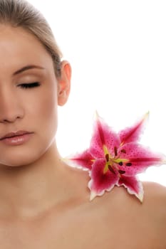 Beauty portrait of a woman with flower