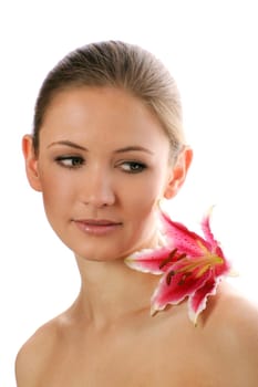 Beauty portrait of a woman with flower