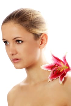 Beauty portrait of a woman with flower
