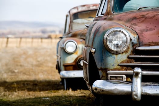 vintage cars abandoned in rural Wyoming