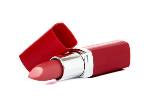 red lipstick on white background