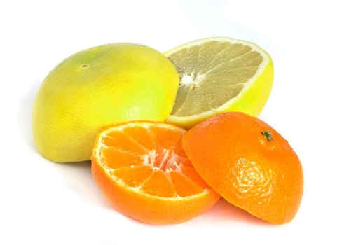 Grapefruit and orange halves isolated