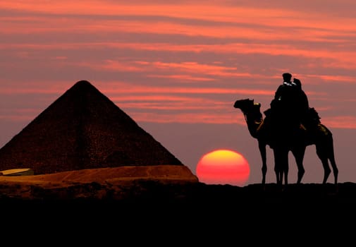 Symbol Egypt - pyramid, camel and suns