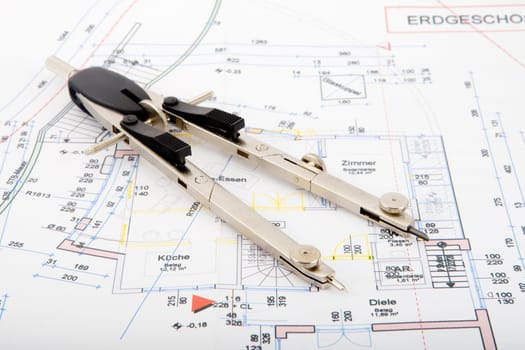 Blueprint with compass