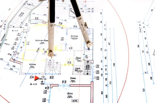 Blueprint with compass