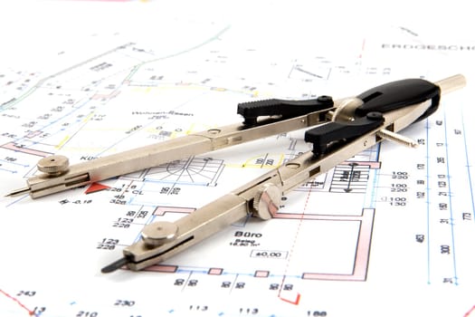Blueprint with compass