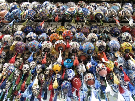 Colorful lucky balls at a market stall