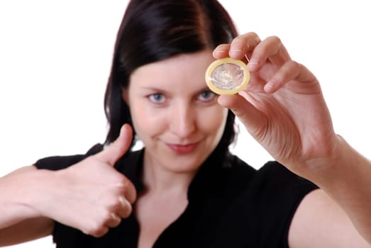 Woman holding condom