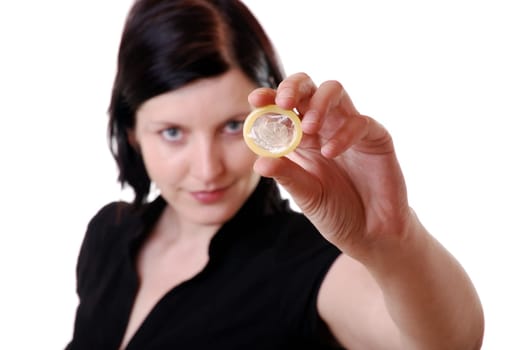 Woman holding condom