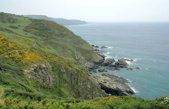 At Prawle Point,the southernmost punk on the south coast of Devon,UK. From the left you can clearly see the course of the southwest coast hiking trail.