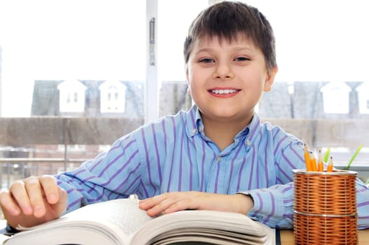 School boy studying