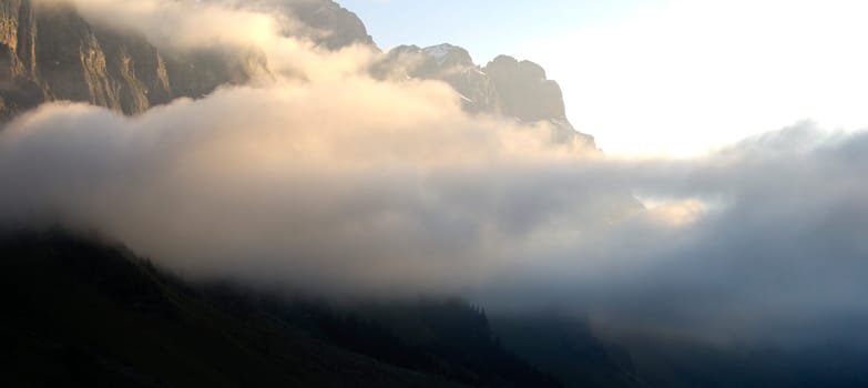 Morning fog at the Klausen Pass,Urner Boden,Switzerland