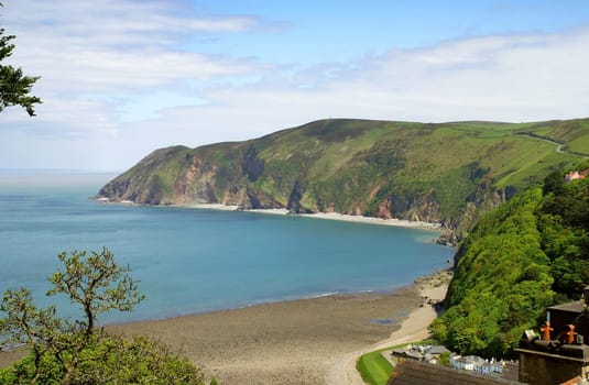 View from the CliffRailway across LynmoutBay to the Clippen at ForelandPoint. Here the rocks fall about 300m into the sea. Devon,UK