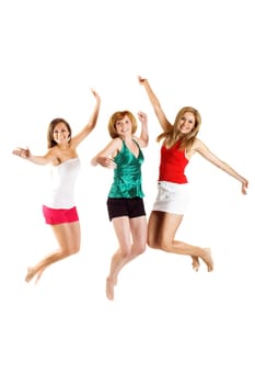 three young woman jumping