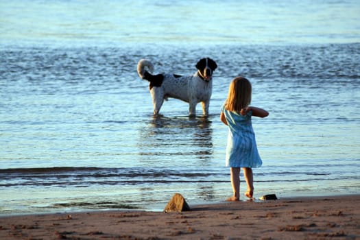 Girl and dog on the beach