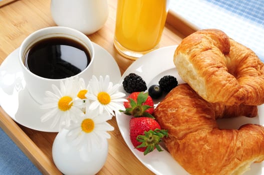 Breakfast served on a tray