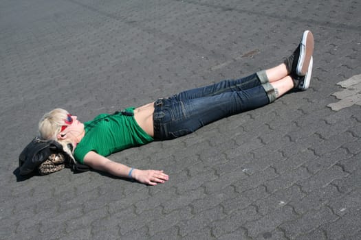 young woman lying on the floor