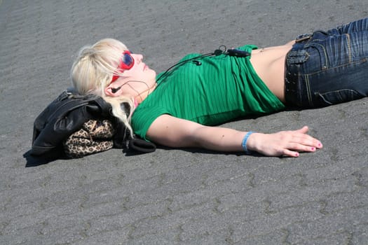 young woman lying on the floor