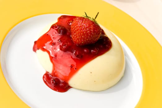 Vanilla pudding with currant sauce