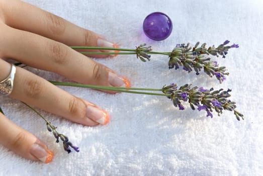 Woman's hand with lavender
