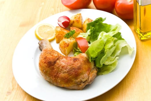 Chicken leg,fried with fried potatoes