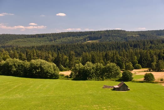 View of the valley,with forest house