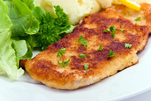 Schnitzel breaded with salad