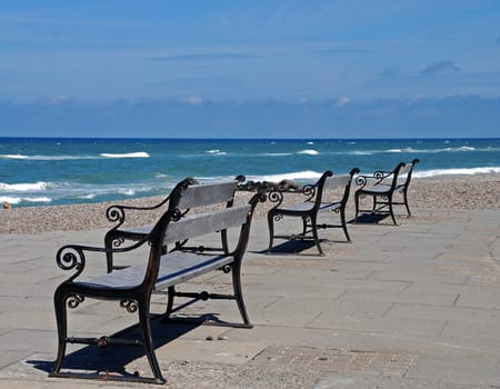 Benches by the sea