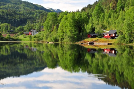 Typical cottage on a lake in Norway.