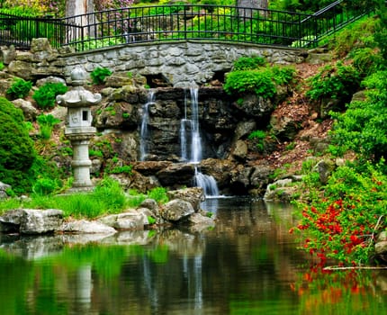 Cascading waterfall and pond