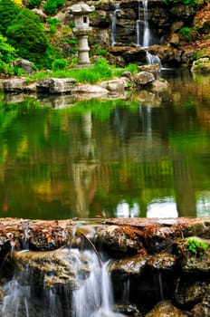 Cascading waterfall and pond