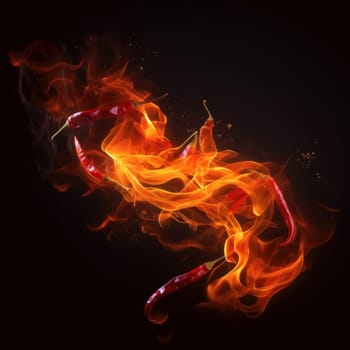 Experience the fiery taste of this red hot chili pepper engulfed in yellow and red flames. A must-have for all spicy food lovers AI Generative.