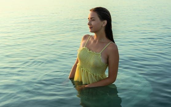Relaxation and healthy lifestyle. Portrait in sea water