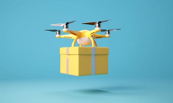 shipping city fly blue air transportation cardboard technology propeller helicopter delivery drone vehicle background fast post aircraft blue future cargo speed. Generative AI.