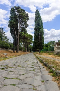 Vertical panoramic view of the famous Appian Way, Rome