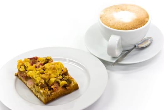 Rhubarb cake with cappuccino
