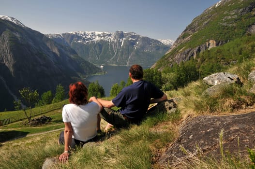 View from Kjeåsen to Eidfjord in Norway.