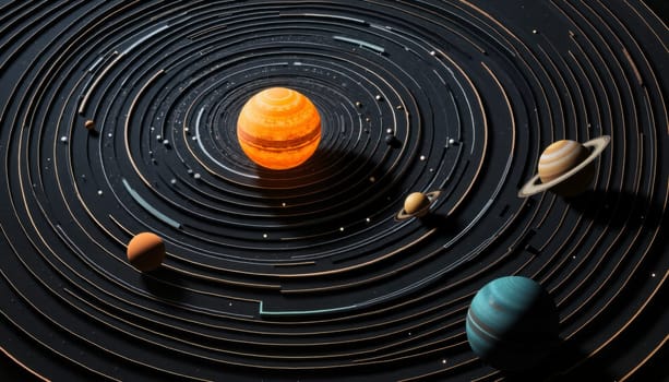 A close up of the planets in the solar system. The sun is in the center and the planets are arranged in a circle