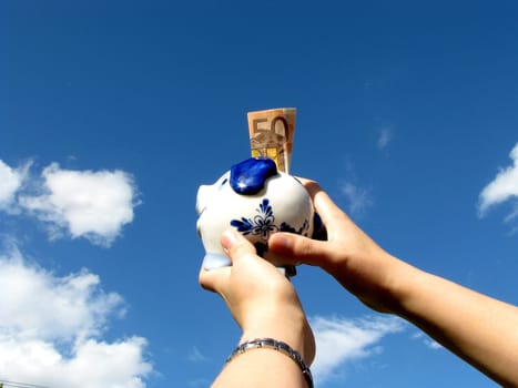 Piggy bank with money