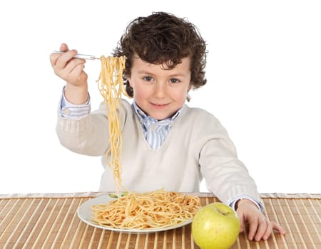 Adorable child hungry at the time of eat
