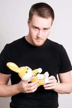 man holding a bunny