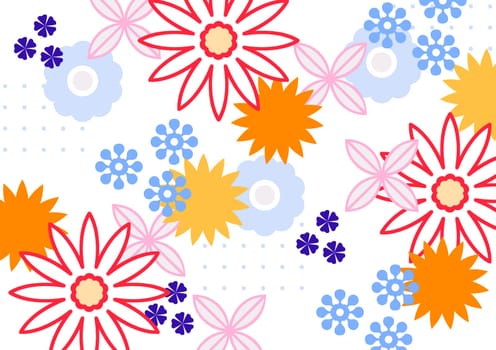 Floral Icons Light Blue Orange