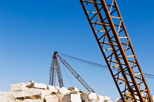 Cranes at marble quarry